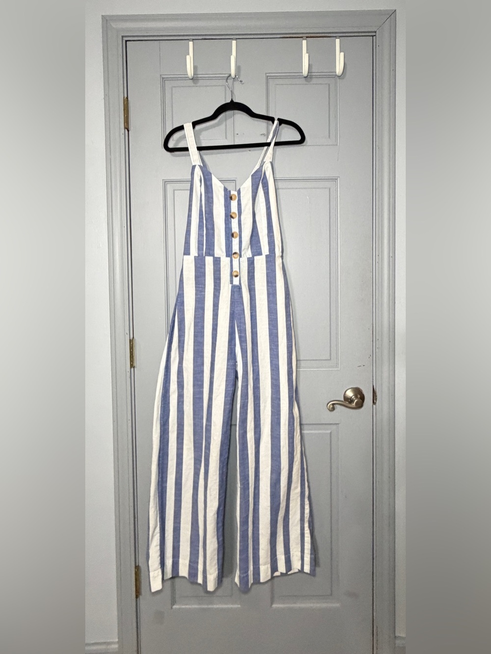 Japna Blue and White Vertical Stripe Wide-Leg Jumpsuit